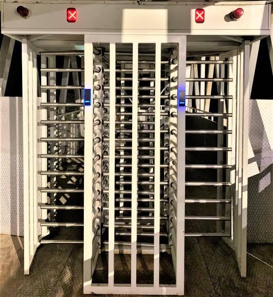 Turnstile access control system securing a facility entrance